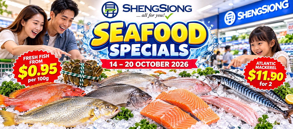 Sheng-Siong-Seafood-Specials-Banner 14–20 October 2026: Sheng Siong Supermarket Seafood Promotion – Fresh Fish from $0.95/100g and Atlantic Mackerel 2 for $11.90
