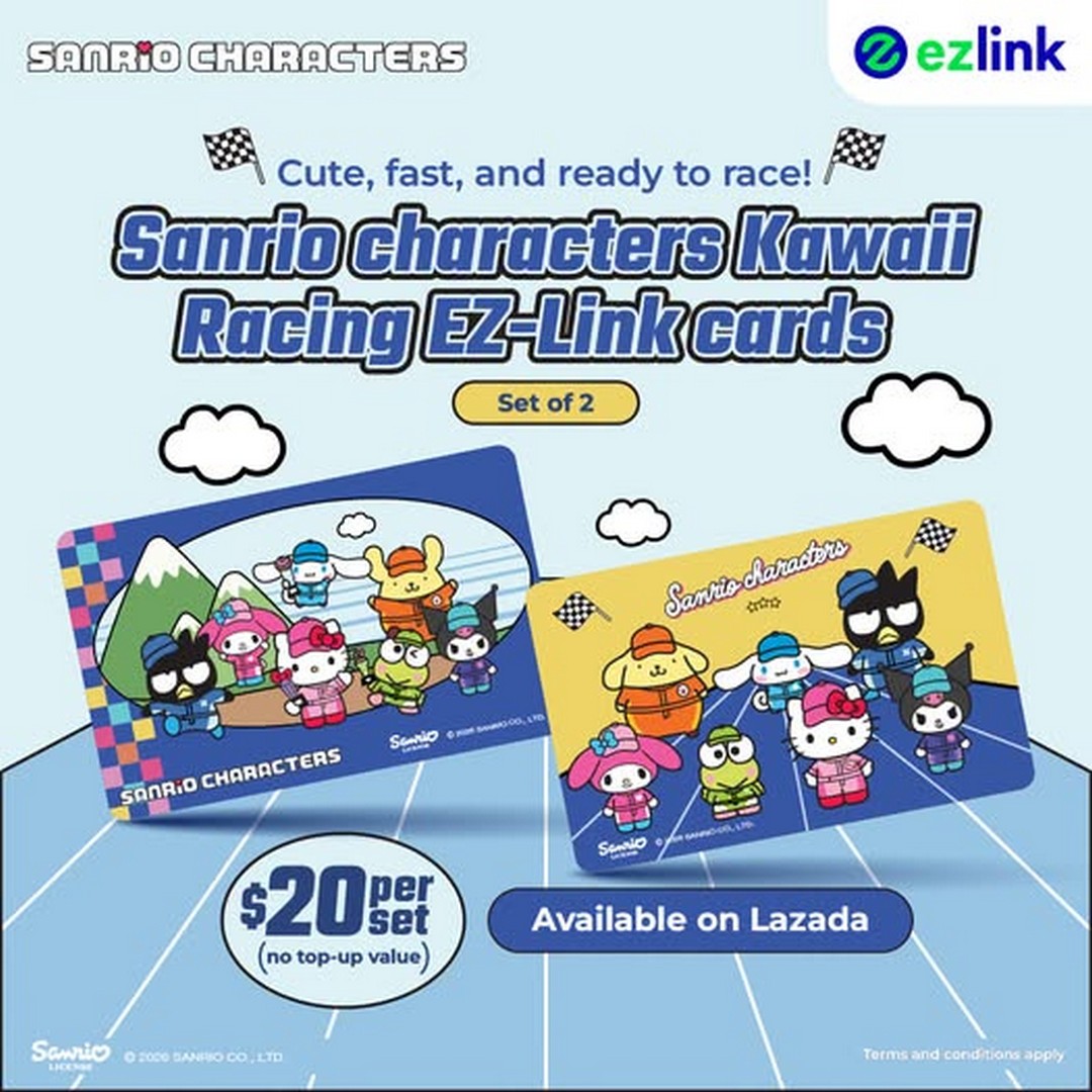 SimplyGo-Singapore-Sanrio-Characters-Kawaii-Racing-EZ-Link-Cards 10 October 2026 onwards: SimplyGo Singapore: Sanrio Characters Kawaii Racing EZ-Link Cards Promotion – Collect 2 Cute Designs for $20 per Set on Lazada
