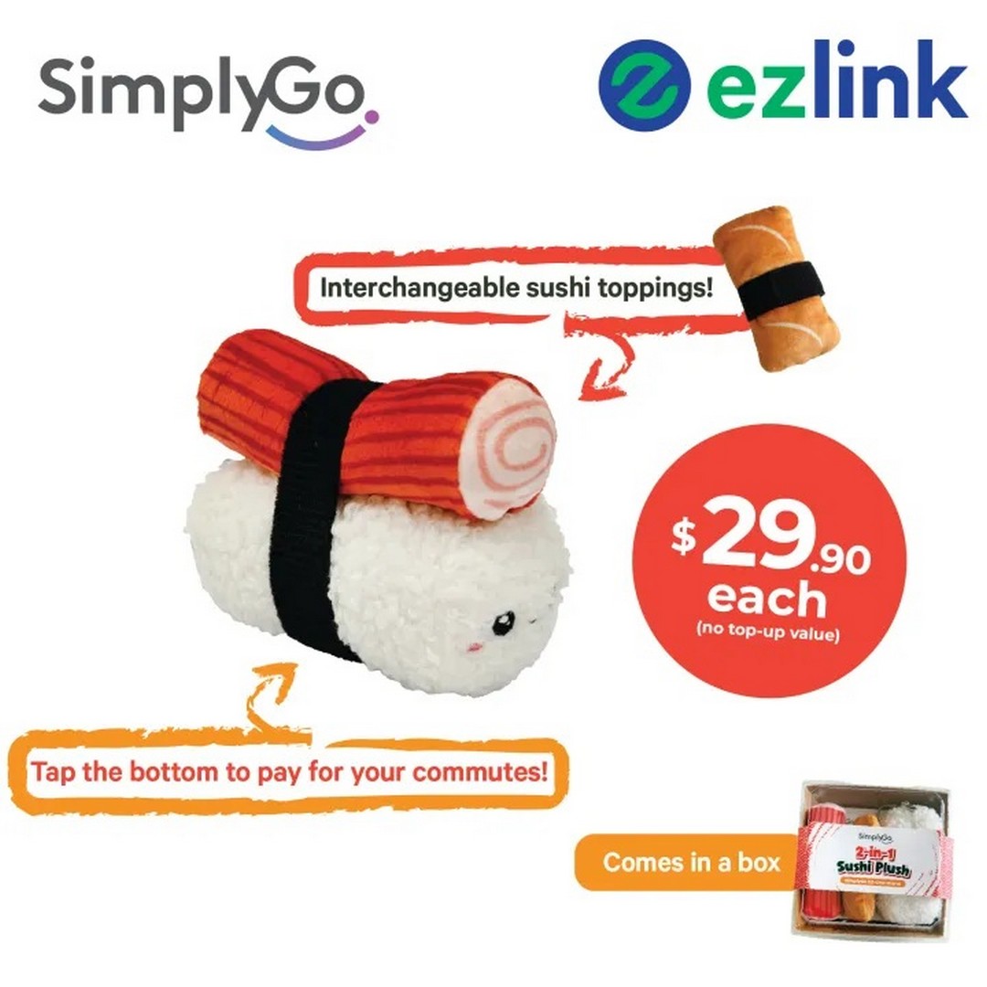 SimplyGo-Sushi-Plush-EZ-Link-Charm-Promotion 26 October 2026 onwards: SimplyGo Sushi Plush EZ-Link Charm Promotion – Get the $29.90 2-in-1 Sushi Collectible Exclusively on Lazada
