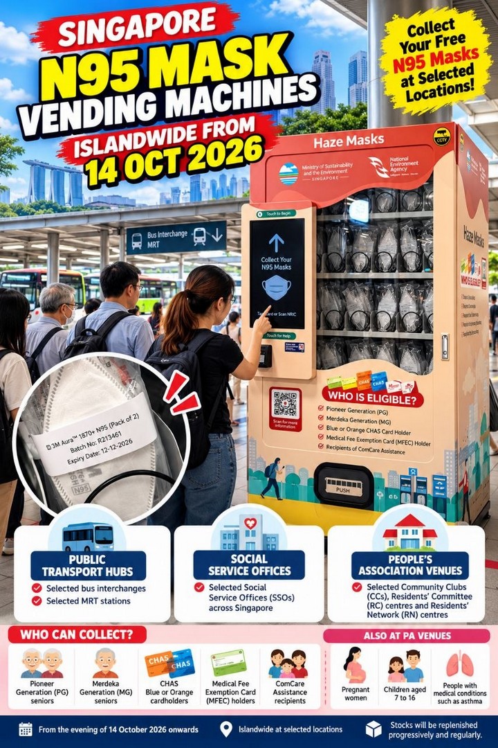 Singapore-N95-Mask-Vending-Machines-Islandwide-Mask-Collection-1 14 October 2026 onwards: Singapore N95 Mask Vending Machines: Islandwide Mask Collection Promotion for Eligible Residents During Haze Season
