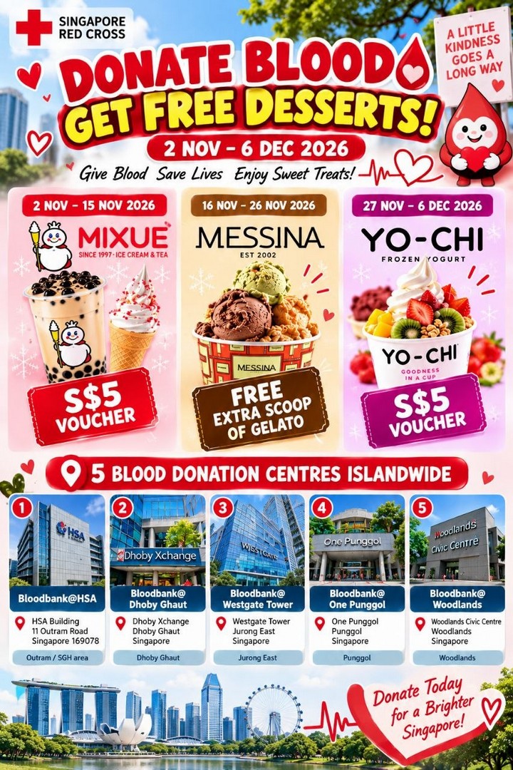 Singapore-Red-Cross-Blood-Donation-Promotion-2 2 November-6 December 2026: Singapore Red Cross Blood Donation Promotion – Get FREE MIXUE, Messina Gelato & Yo-Chi Vouchers Plus Silent Disco Experience at 5 Bloodbanks