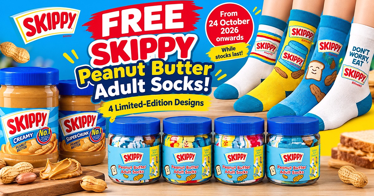 Skippy-Peanut-Butter-Sock-Collection 24 October 2026 Onwards: SKIPPY Peanut Butter Promotion – Get FREE Adult Socks in Singapore with 4 Collectible Designs