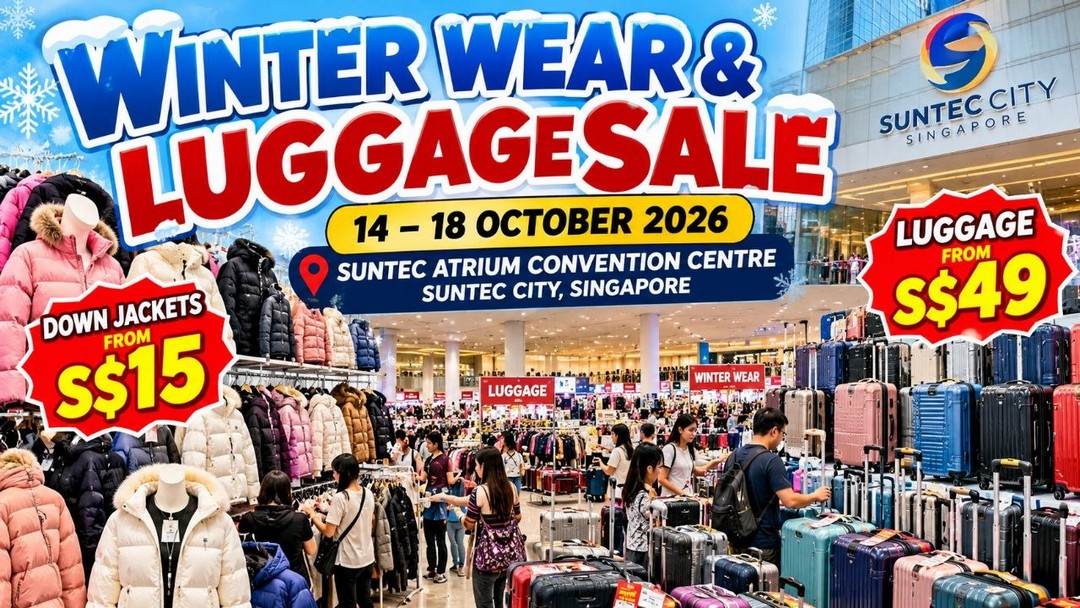 Suntec-City-Singapore-Winter-Wear-Luggage-Sale 14-18 October 2026: Suntec City Singapore: Winter Wear & Luggage Sale – Down Jackets from $15 and Luggage from $49 at Suntec Atrium Convention Centre