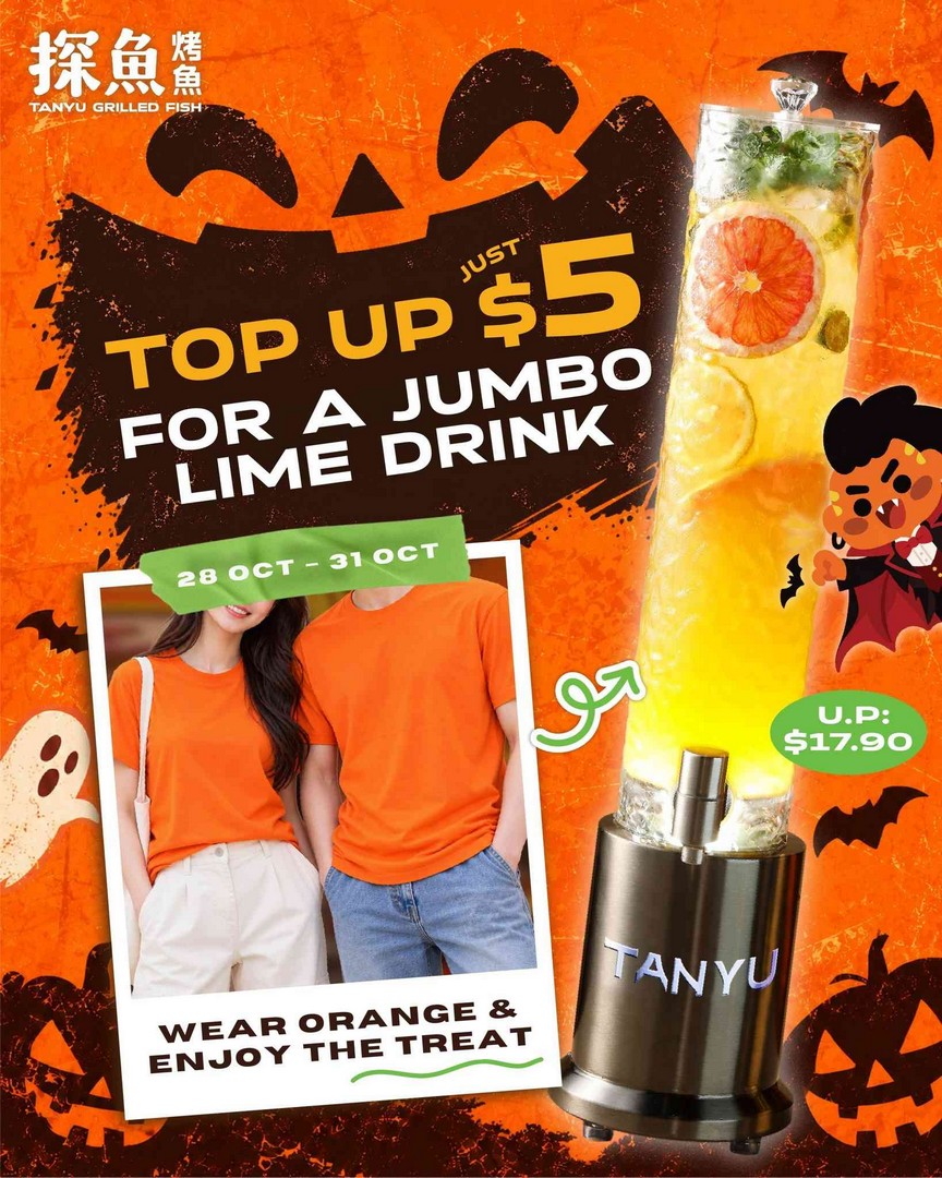 TANYU-Singapore-Halloween-Promotion-–-Enjoy-Jumbo-Lemon 28-31 October 2026: TANYU Singapore Halloween Promotion – Enjoy Jumbo Lemon & Lime Drink for Just $5 When You Dress in Orange at 8 Locations