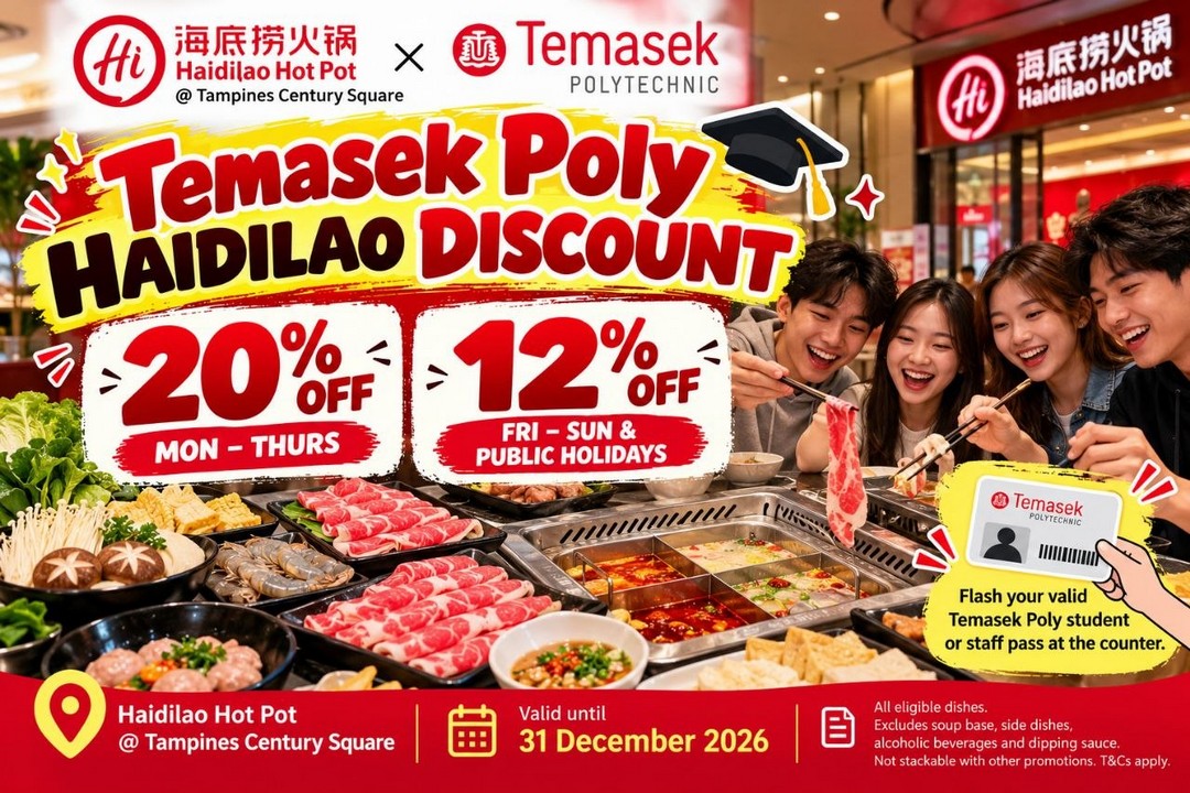 Temasek-Polytechnic-x-Haidilao-Hot-Pot-Singapore-Promotion Now till 31 December 2026: Temasek Polytechnic x Haidilao Hot Pot Singapore Promotion – Enjoy Up to 20% OFF Eligible Hotpot Dishes at Tampines Century Square