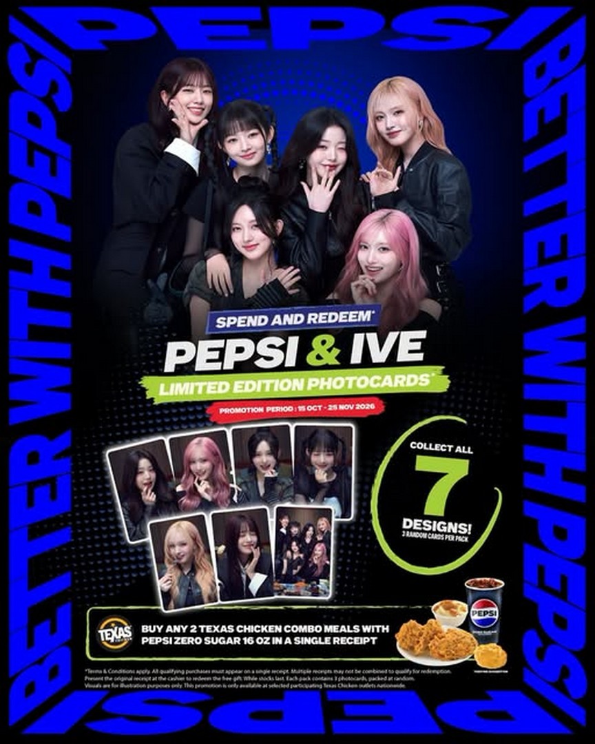 Texas-Chicken-Singapore-x-Pepsi-x-IVE-Limited-Edition-Photocard-Promotion 15 October–25 November 2026: Texas Chicken Singapore x Pepsi x IVE Limited-Edition Photocard Promotion – Get 3 Random IVE Photocards with 2 Qualifying Combo Meals