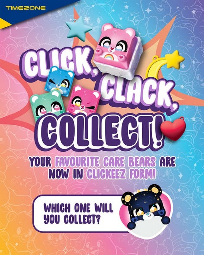 Timezone-Singapore-Care-Bears-Clickeez-Promotion 12 October 2026 onwards: Timezone Singapore: Care Bears Clickeez Promotion – Reload $60 and Get $90 Plus 1 Free Pack at Jurong Point and Northpoint City
