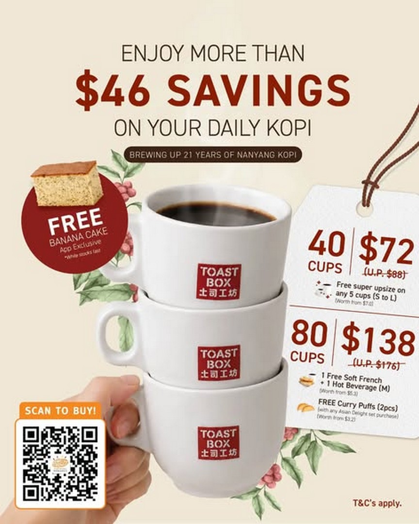 Toast-Box-Singapore-Nanyang-Kopi-Package-Promotion 1 October 2026 onwards: Toast Box Singapore: Nanyang Kopi Package Promotion from $1.73 per cup, with Free Upsizes and More, Available at Participating Outlets