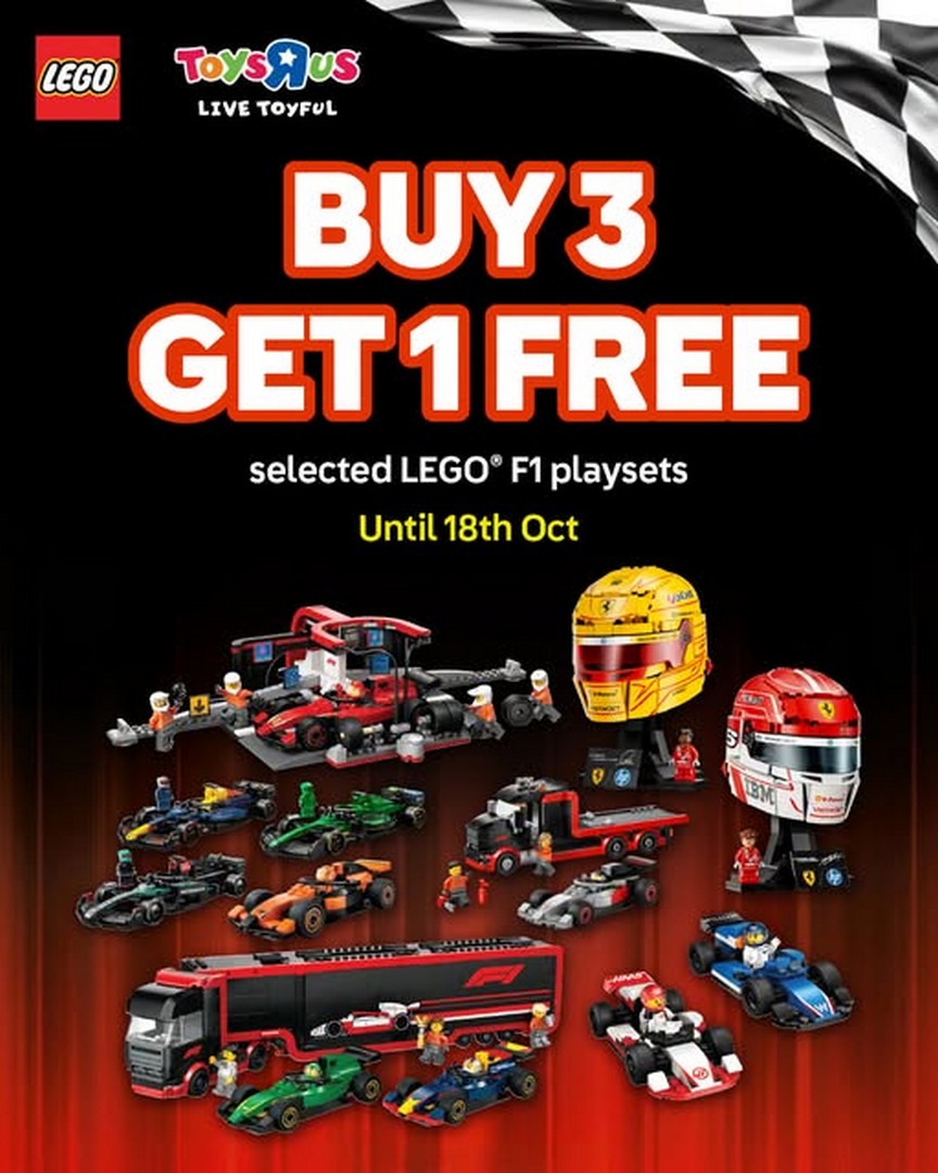 Toys-R-Us-Singapore-LEGO-F1-Buy-3-Get-1-Free-Promotion 7-18 October 2026: Toys"R"Us Singapore: LEGO F1 Buy 3 Get 1 Free Promotion – Build Your F1 Collection and Get the Lowest-Priced Set Free