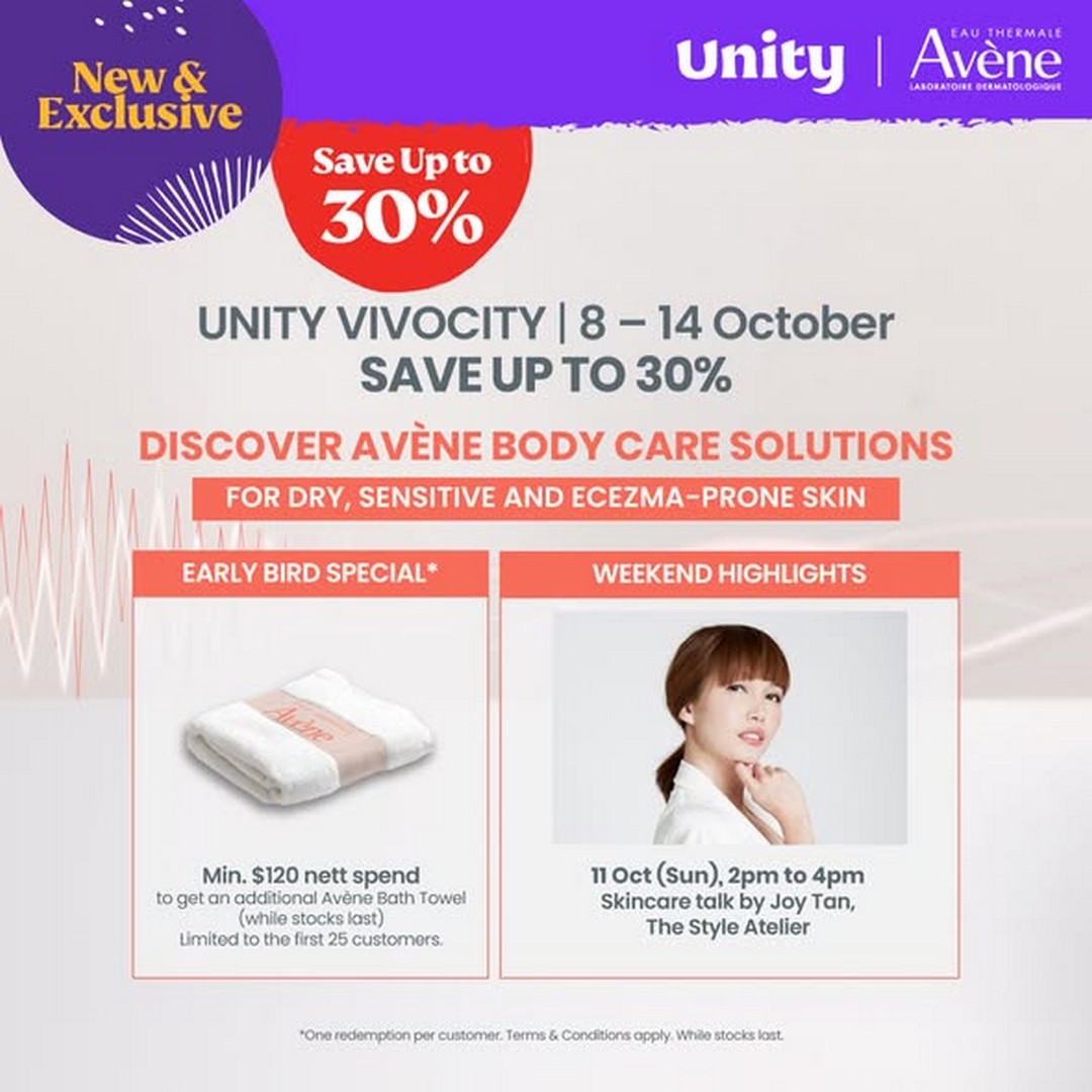 Unity-Pharmacy-Up-to-30-Off-Avene-Skincare-Roadshow-1 8-14 October 2026: Unity Pharmacy: Up to 30% Off Avène Skincare Roadshow with Free Gifts, Exclusive Shopping Rewards and Skincare Talk at VivoCity Singapore