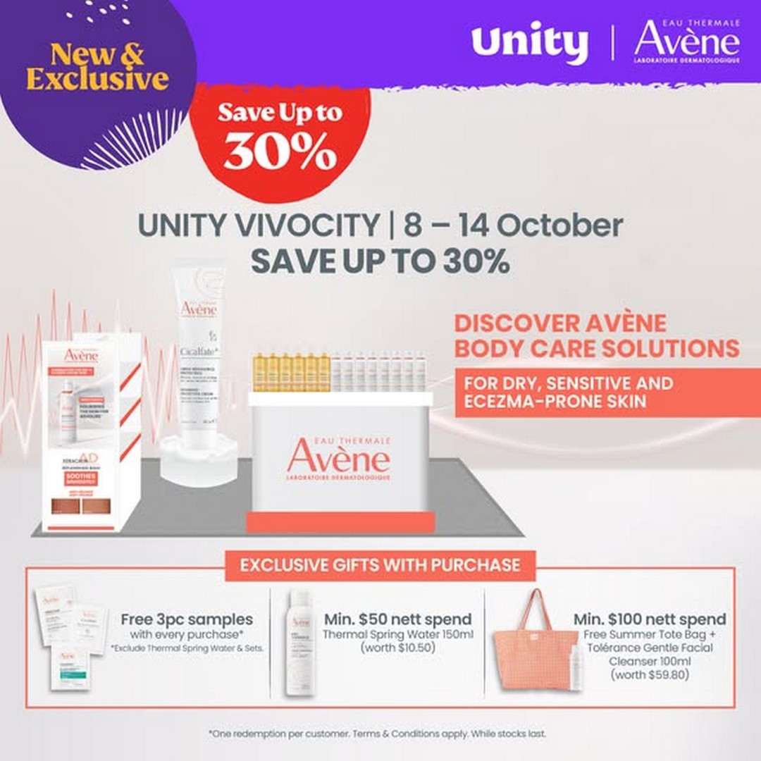 Unity-Pharmacy-Up-to-30-Off-Avene-Skincare-Roadshow 8-14 October 2026: Unity Pharmacy: Up to 30% Off Avène Skincare Roadshow with Free Gifts, Exclusive Shopping Rewards and Skincare Talk at VivoCity Singapore