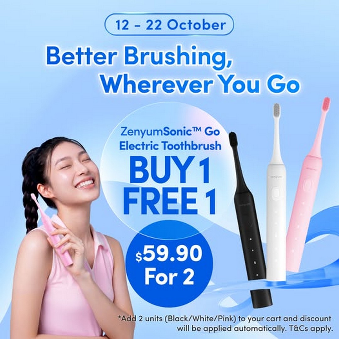 Zenyum-Singapore-Buy-1-Get-1-FREE-ZenyumSonic™-Go-Electric-Toothbrushes 12-22 October 2026: Zenyum Singapore: Buy 1 Get 1 FREE ZenyumSonic™ Go Electric Toothbrushes for Just $59.90 – Limited-Time Promotion